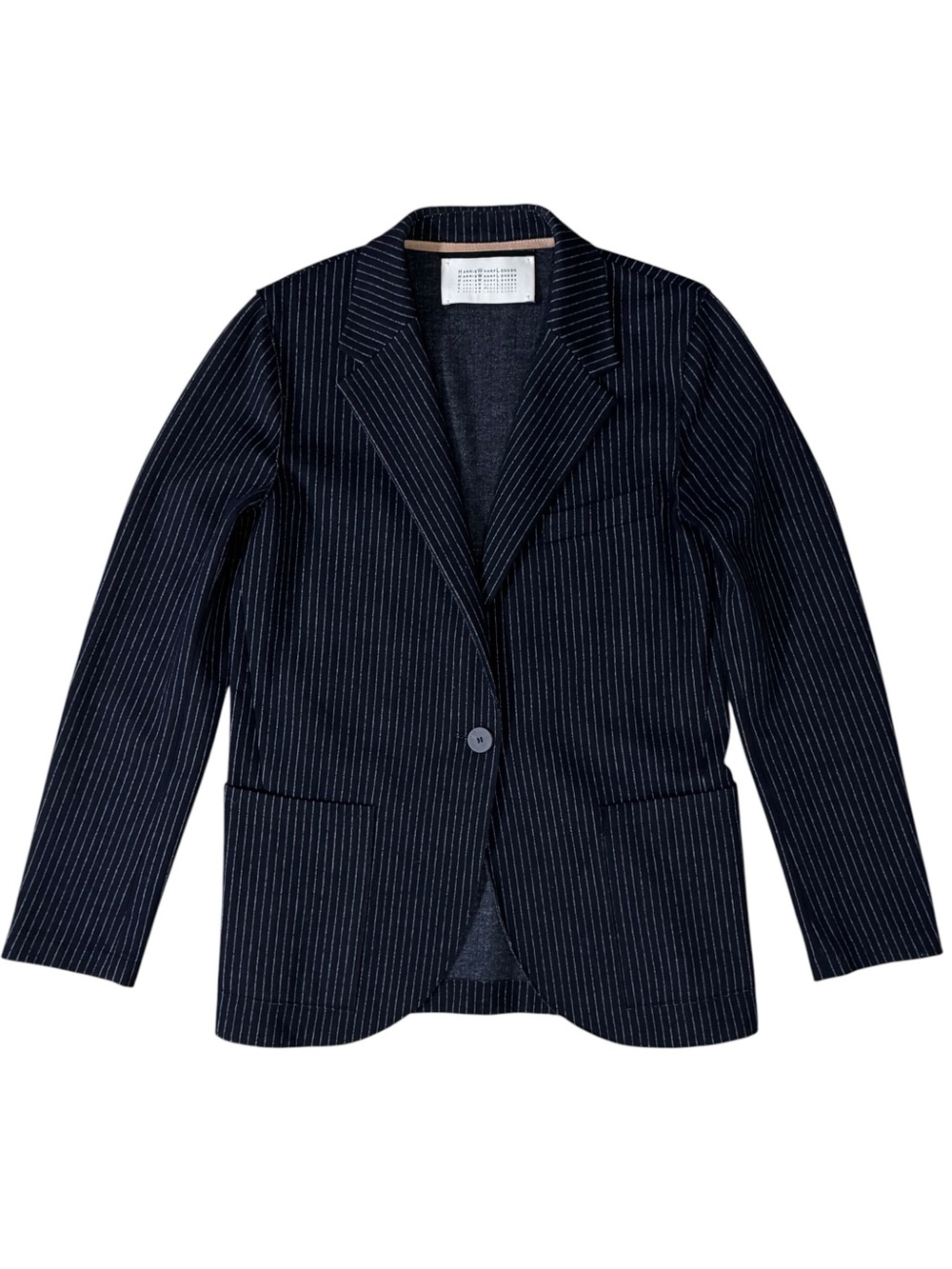 HARRIS WHARF LONDON Navy Pinstripe Wool Deconstructed Blazer Jacket Size 42 / 6